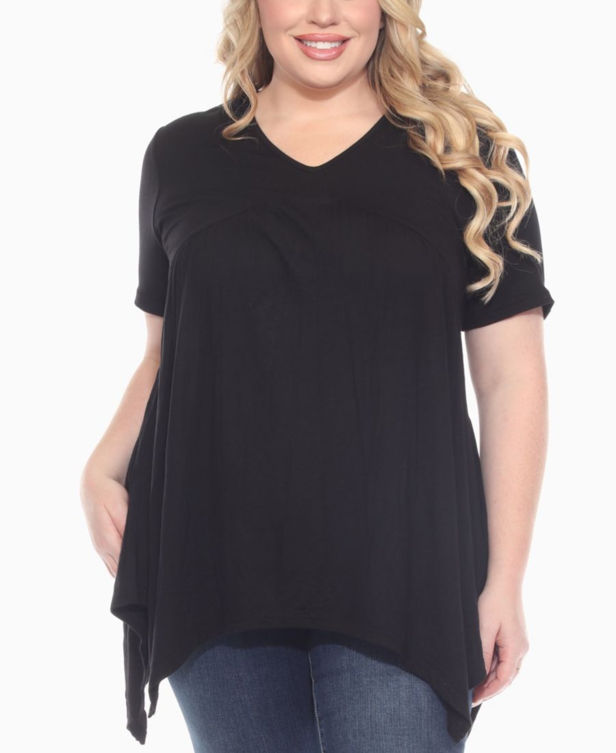 

Вязаный топ большого размера с коротким рукавом и сборками спереди White Mark, Black