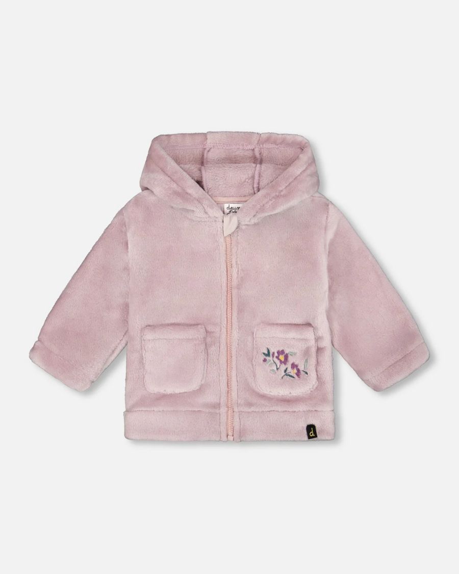 

Детская плюшевая куртка с капюшоном и застежкой-молнией, нейтральный фиолетовый цвет - для девочек Deux par Deux, Neutral purple