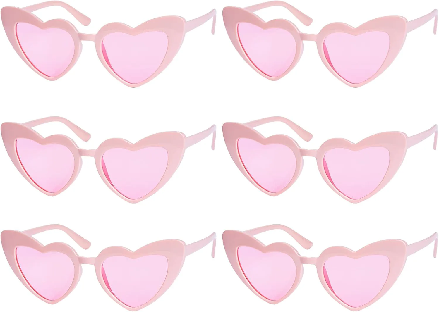 

Набор из 6 солнцезащитных очков в форме сердца, неоновые цвета, «кошачий глаз», винтажные, милые солнцезащитные очки для Хэллоуина, косплея и вечеринки Jmkcoz, Pink