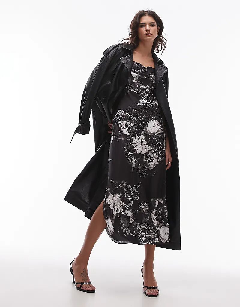 

Платье макси из атласа Hadley с черным принтом AllSaints