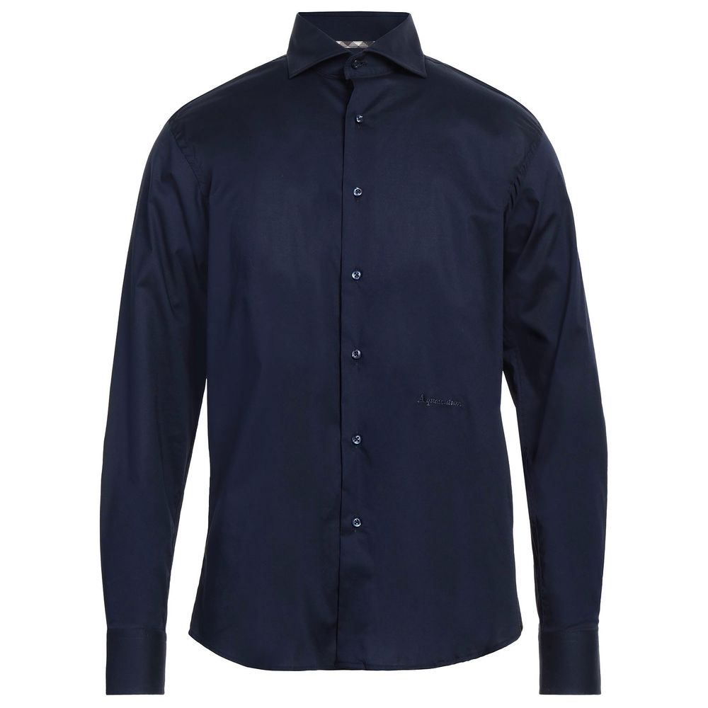 

Элегантная синяя хлопковая рубашка с логотипом Aquascutum