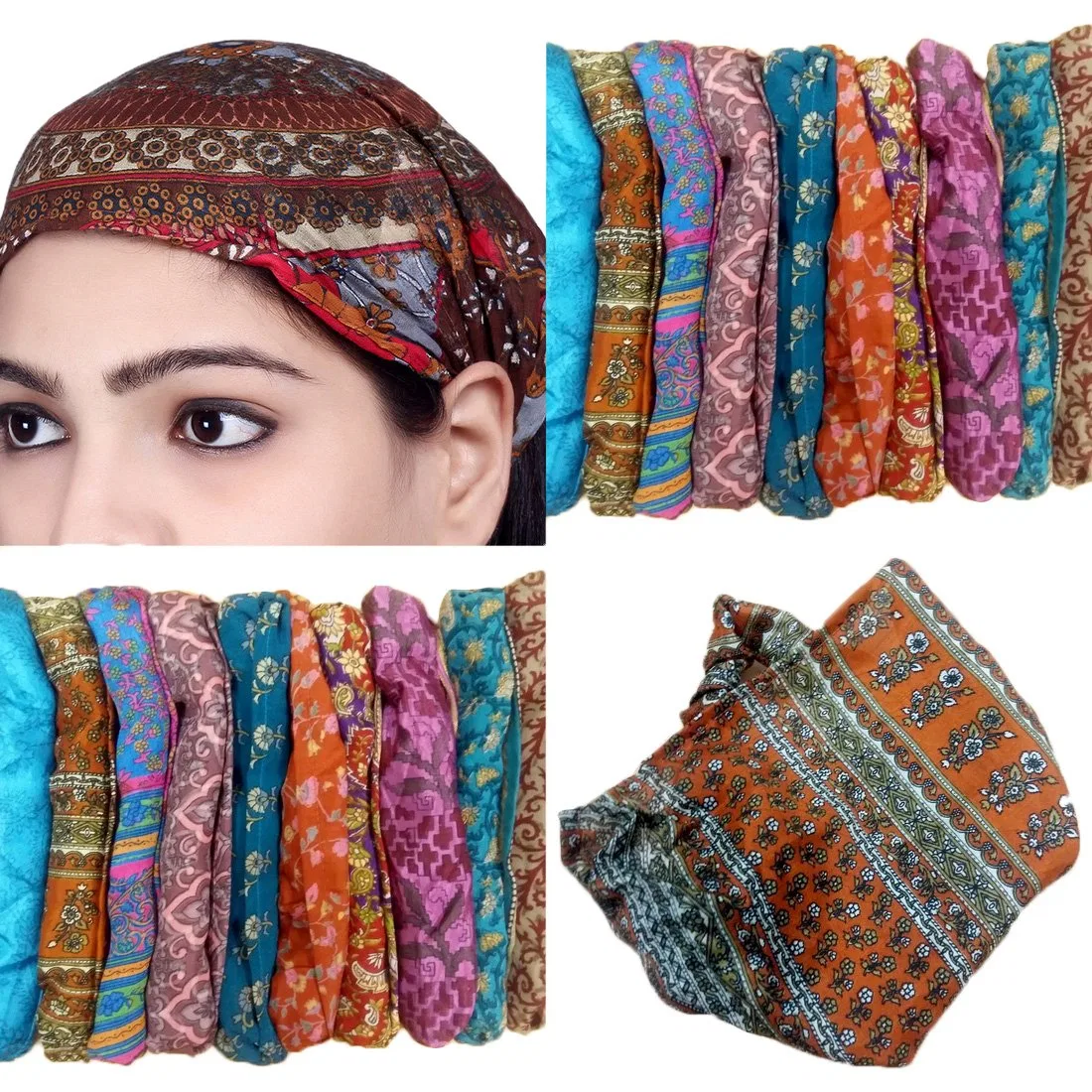 Набор из 10 шелковых повязок на голову Sarjana Handicrafts с принтом, разноцветные Sarjana Handicrafts