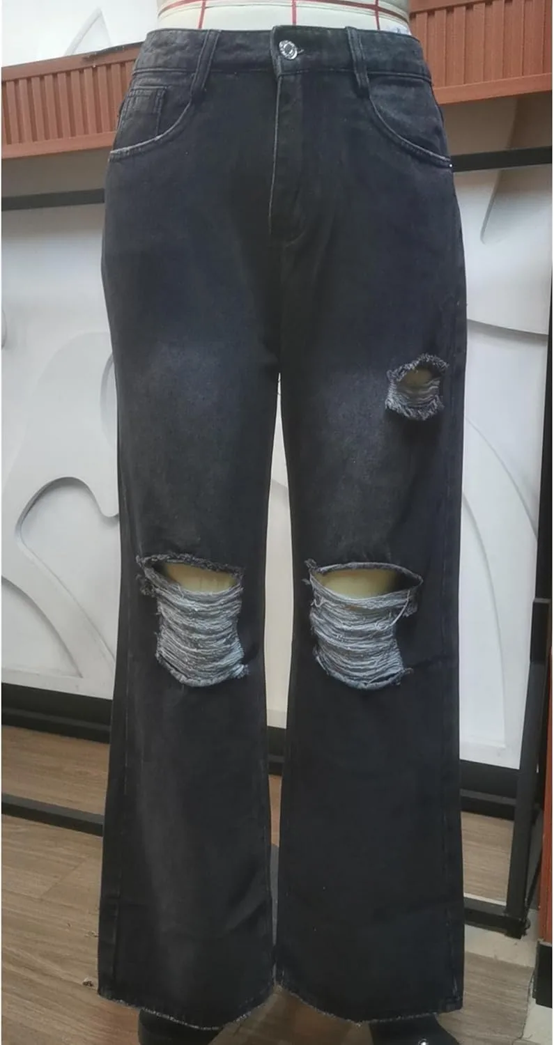 GPCHAN Джинсы для женщин Ripped Straight Leg High Waisted Casual Loose Distressed Boyfriend — фото 4