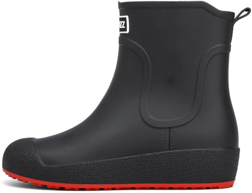 

Женские и мужские дождевые ботинки Rojeam, водонепроницаемые резиновые ботинки Челси, для прогулок на улице, водные ботинки, ботильоны, черный/красный