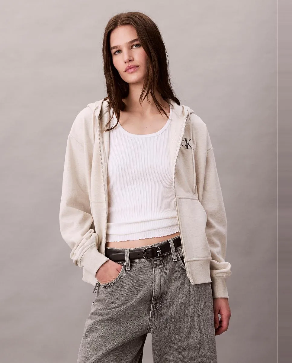 

Женская толстовка с капюшоном и молнией Calvin Klein Jeans, кремовый