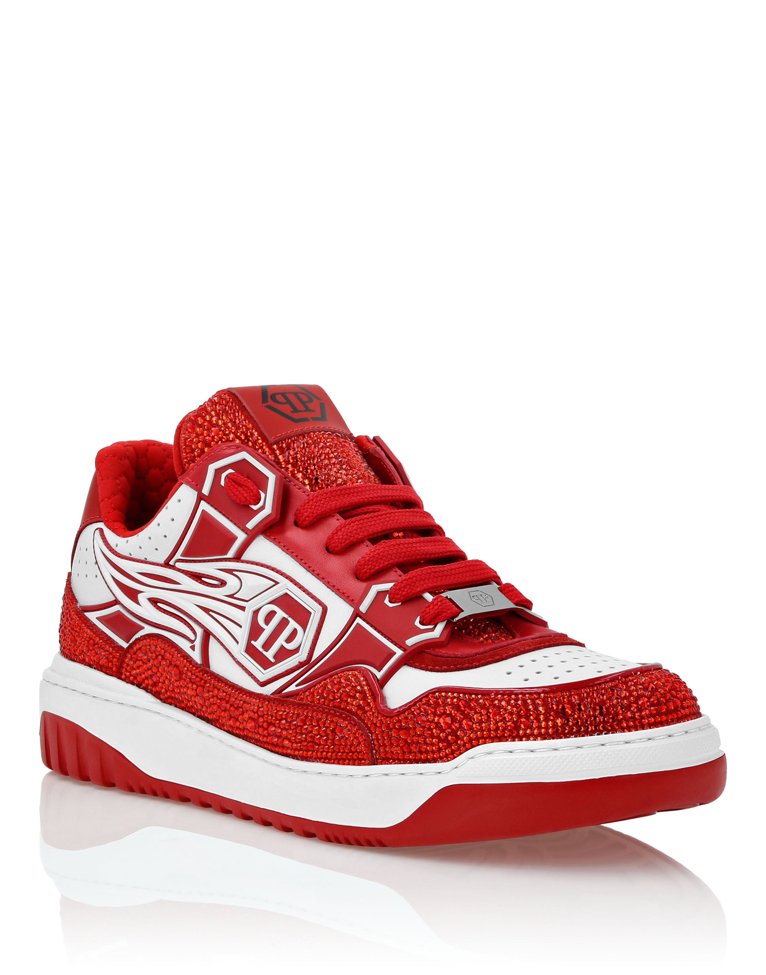 

Кожаные низкие кроссовки Moon Walker PHILIPP PLEIN, белый/красный