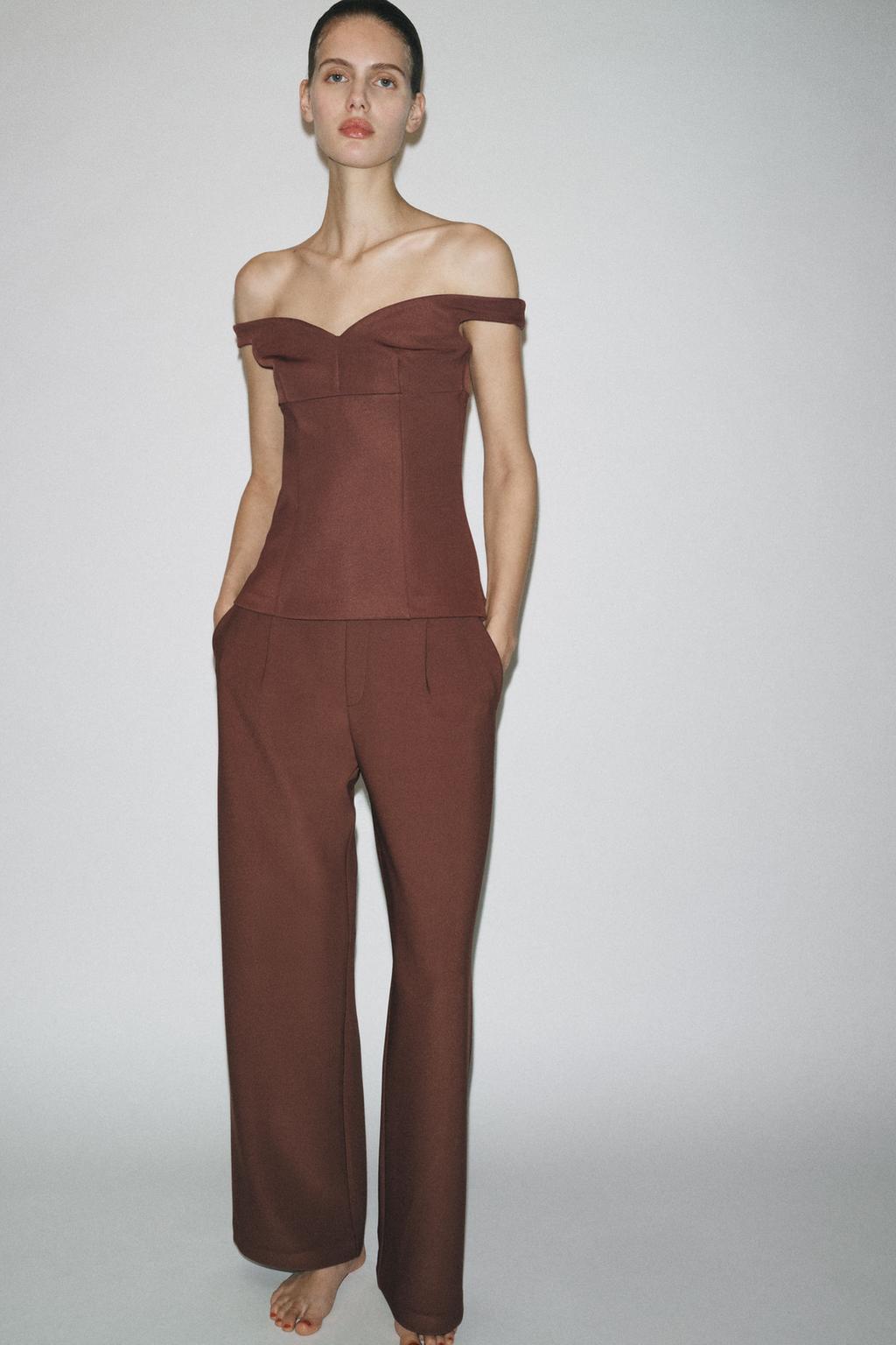 

Топ с открытыми плечами ZARA, цвет Dark burgundy