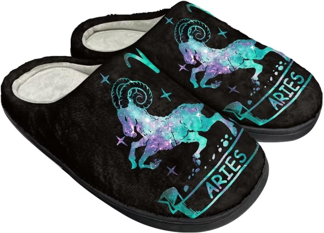 

Унисекс тапочки Howilath из фланели, с мультяшным узором психоделических животных, теплые, дышащие, с противоскользящей подошвой для дома, Gradient Galaxy Aries