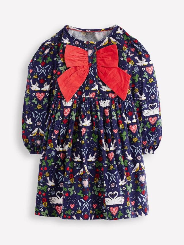 

Детское хлопковое платье оверсайз с бантом и пуговицами Mini Boden, Blue Love Birds