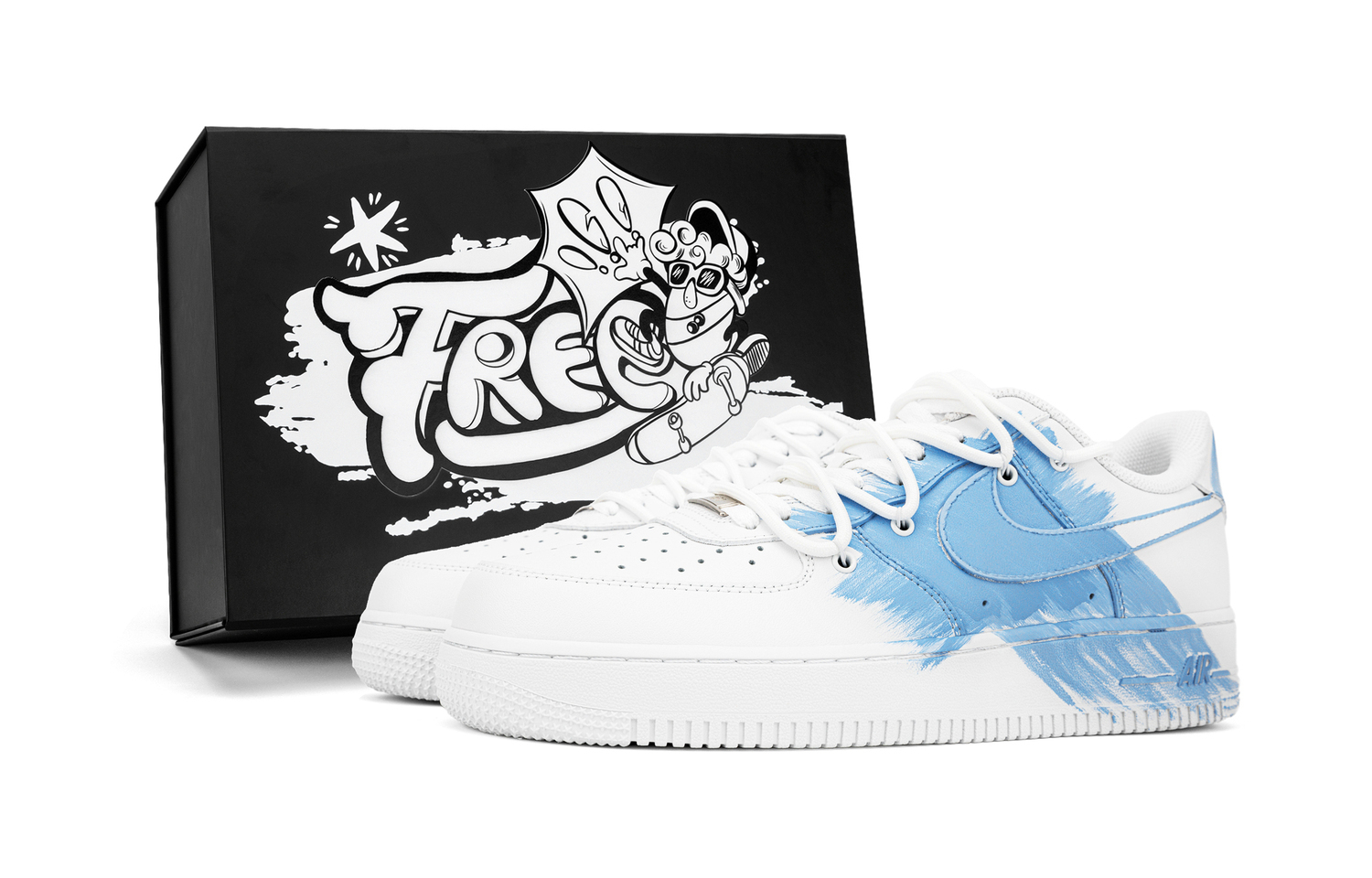 

Nike Air Force 1 Slip Resistant Low Top Мужские скейтбордские кроссовки Черный Белый, Серый Синий Шторм