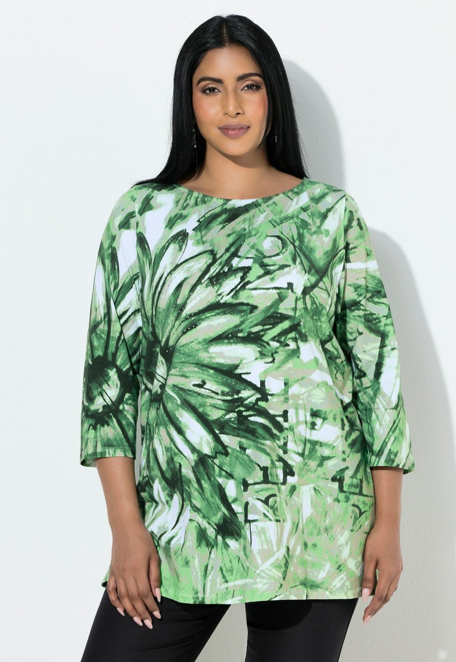 

Топ Ulla Popken PIMA ZIERSTEINE A-LINIE U-BOOT-AUSSCHNITT 3/4-ARM, Kiwi/Green