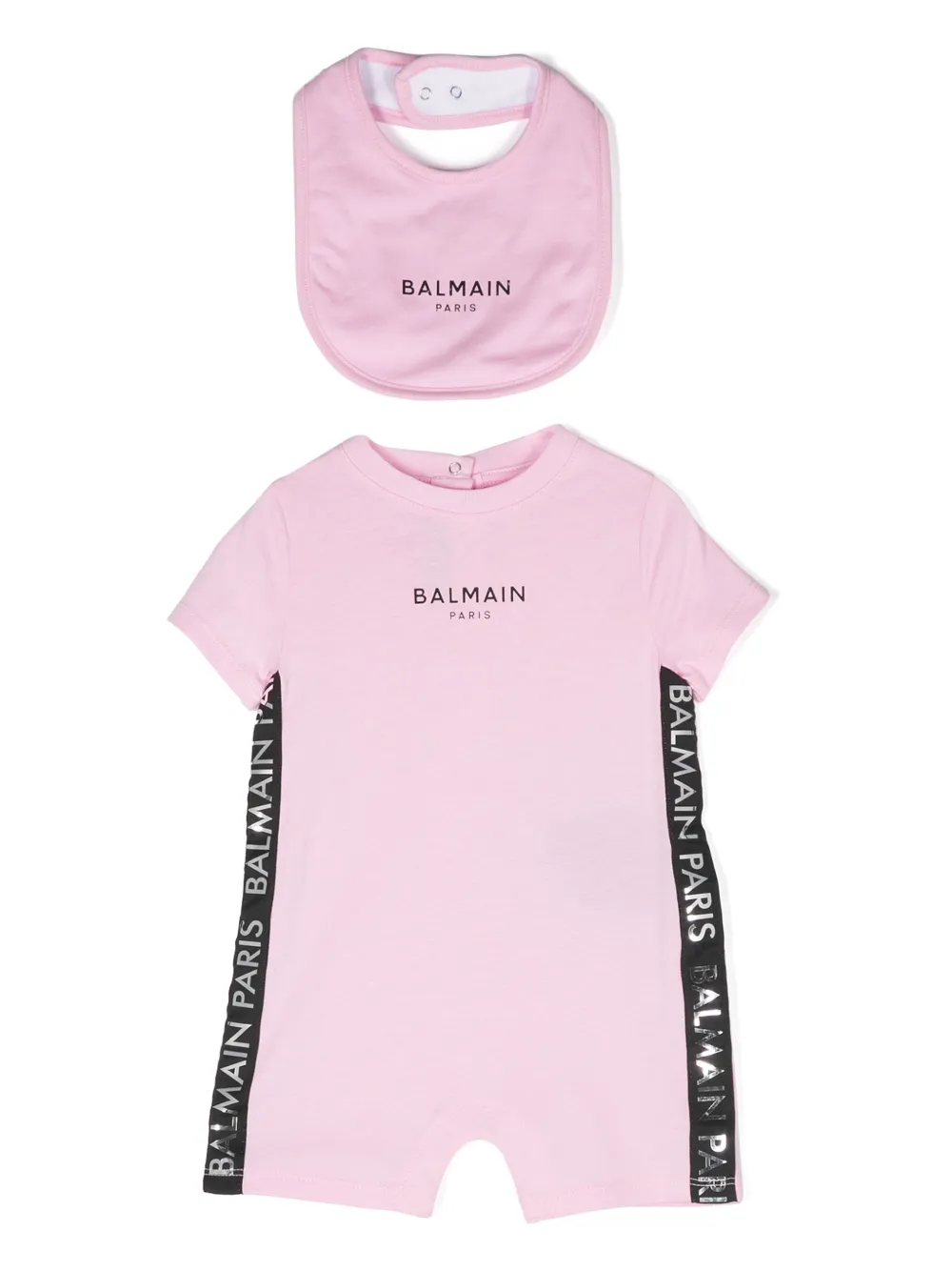 

Комплект из ромпера и нагрудника с логотипом Balmain Kids, розовый