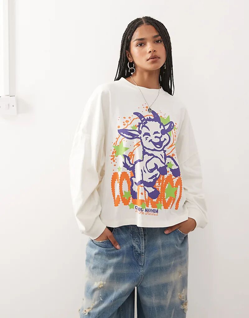 

Лонгслив COLLUSION с длинным рукавом и изображением козла кремового цвета