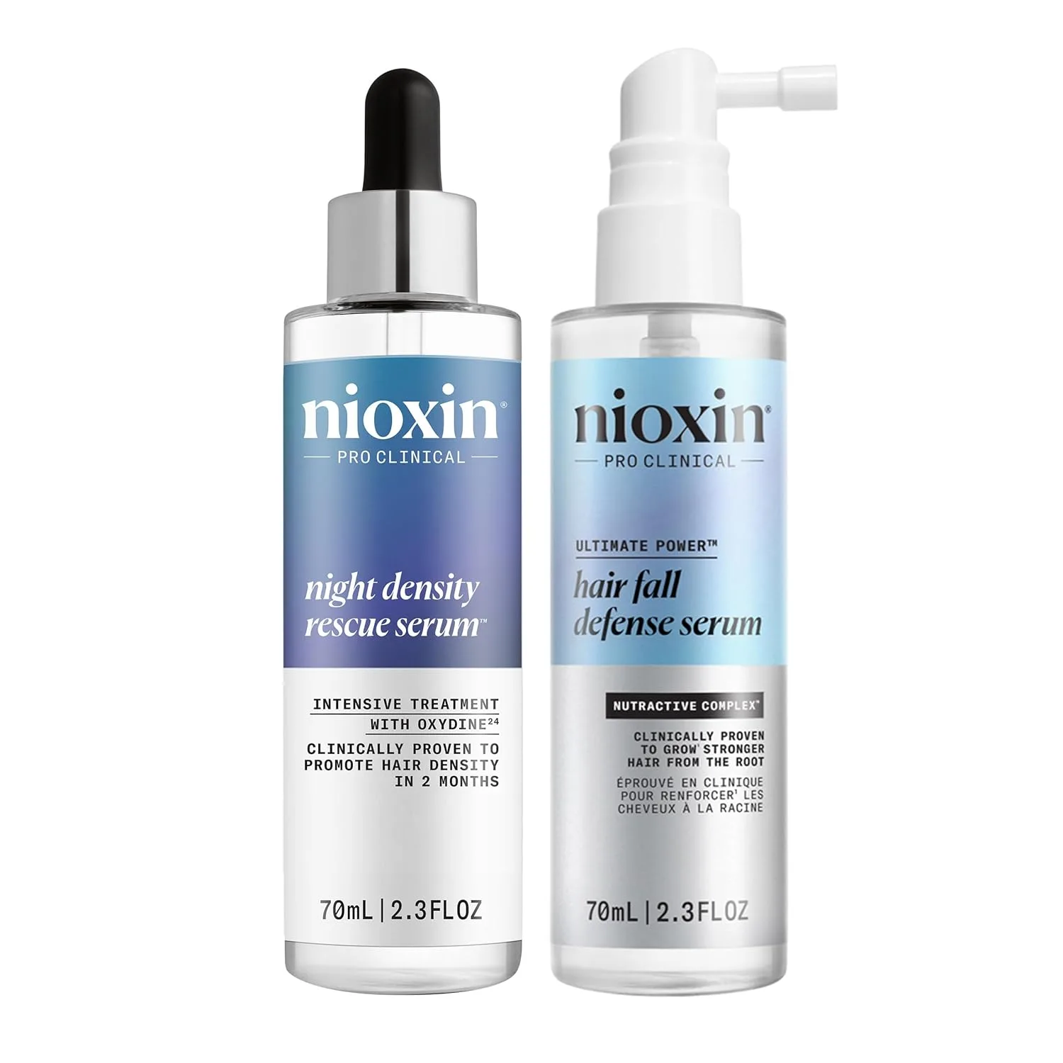Nioxin Hair Fall Defense, интенсивный ежедневный несмываемый кондиционер с кофеином + ночная сыворотка для придания густоты волосам, ночной и дневной уход | Комплект