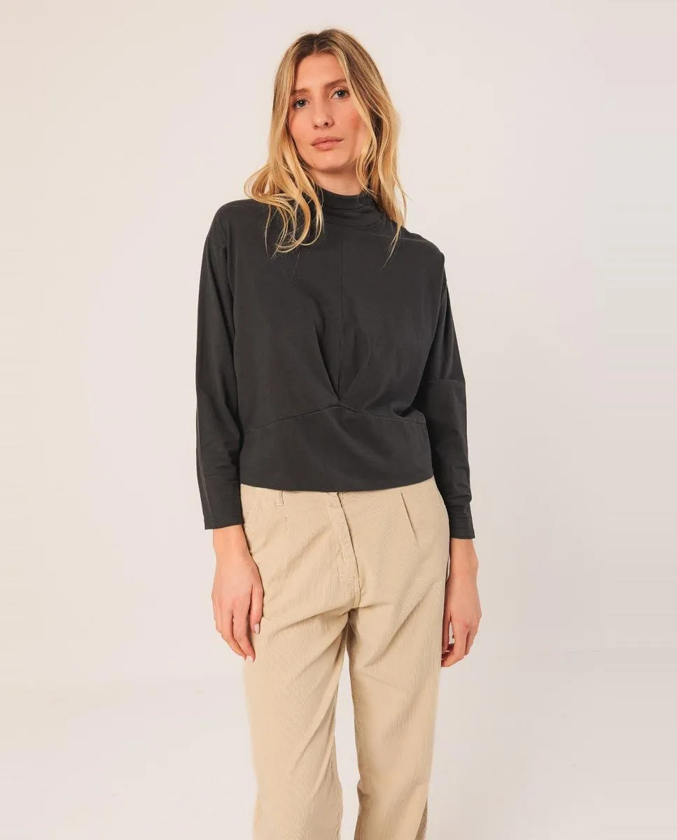 

Женская футболка с коротким рукавом и высоким воротником Indi & Cold, темно-серый