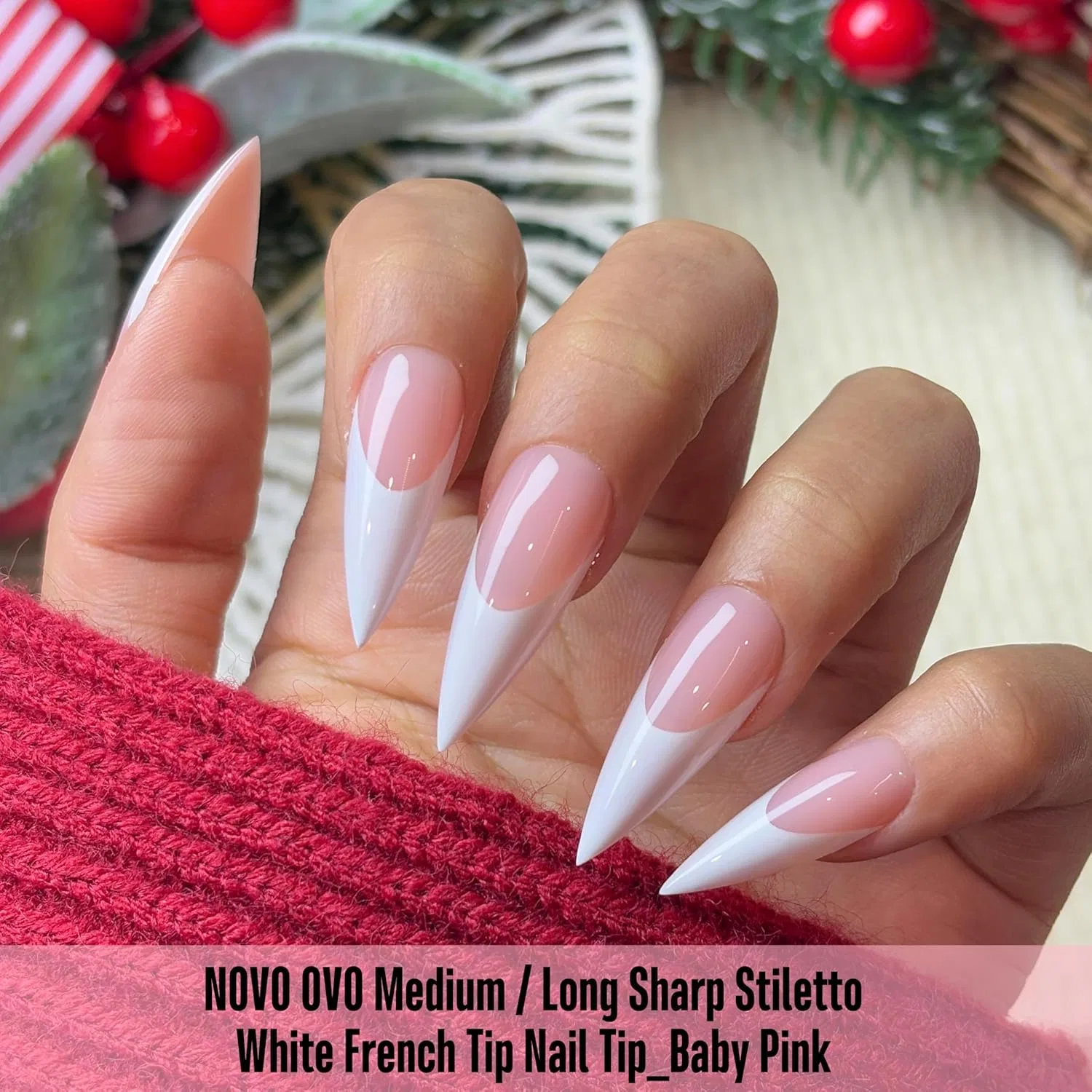 Накладные ногти Novo OVO French Tips Stiletto 160 шт. Novo Ovo, Medium Or Long White French Tip Sharp Stiletto Nail Tips Baby Pink_Eu — фото 4