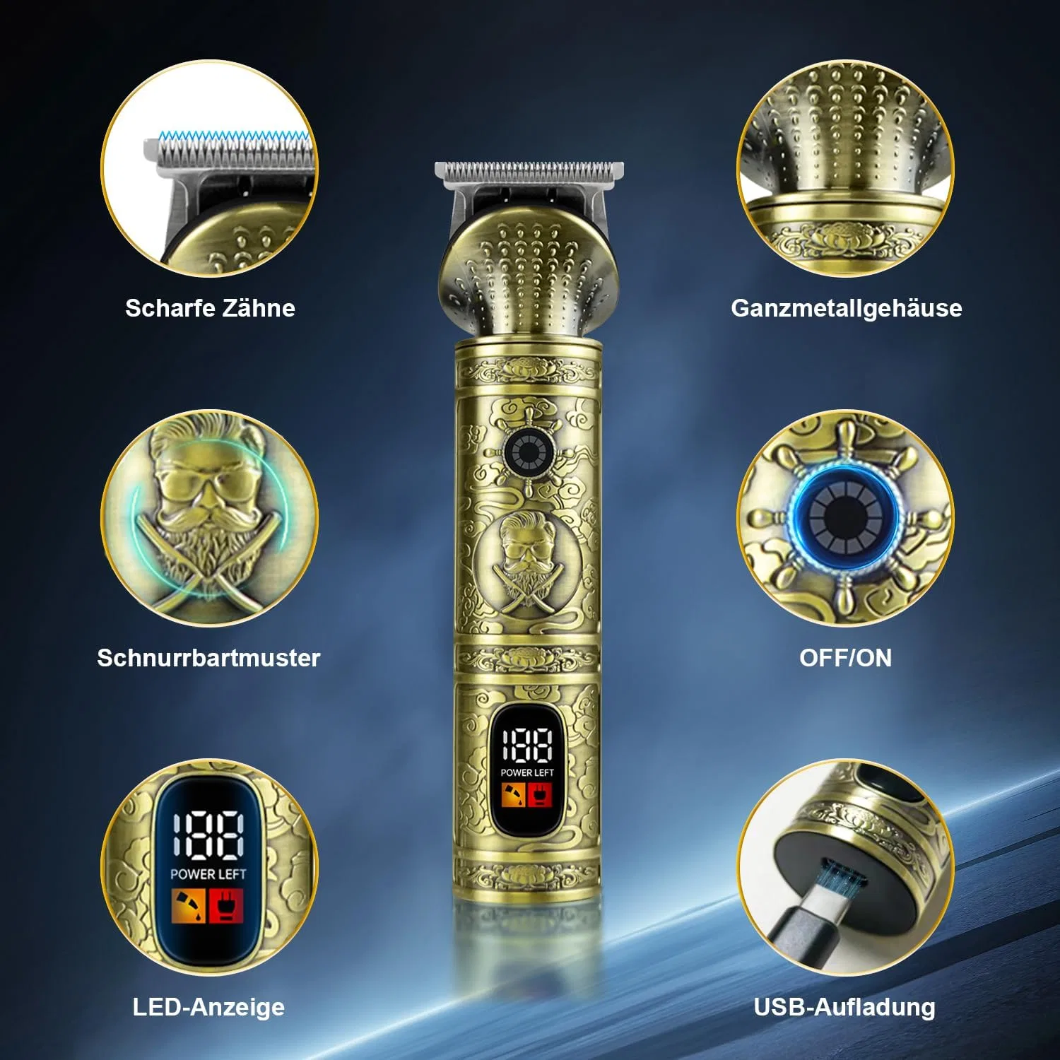 Мужской триммер для волос и бороды 6 в 1 с LED-дисплеем Zqin — фото 4