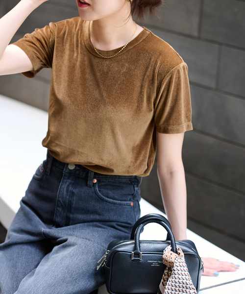 

Футболка с коротким рукавом, полупрозрачная, из бархата JOURNAL STANDARD relume, коричневый