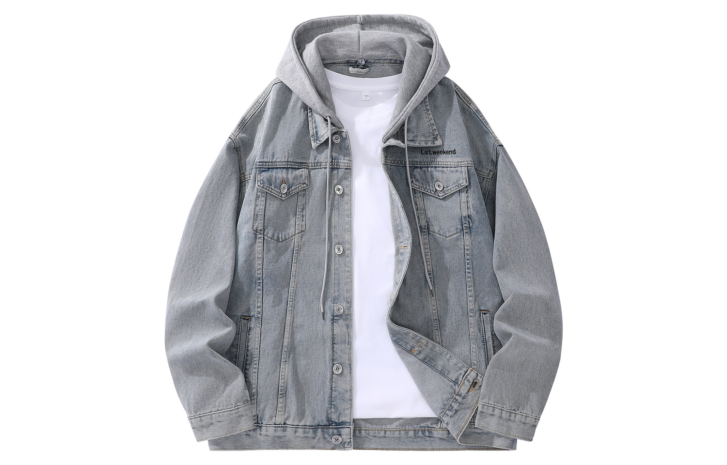 

LA'T.WEEKEND Джинсовая куртка осенняя унисекс, Vintage Blue Hooded