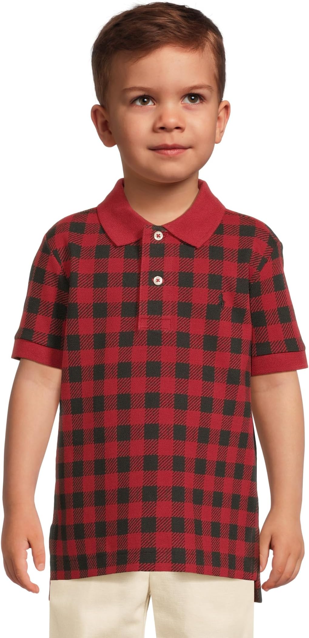 

Рубашка-поло из хлопковой сетки в клетку Buffalo Check Polo Ralph Lauren Kids, Red