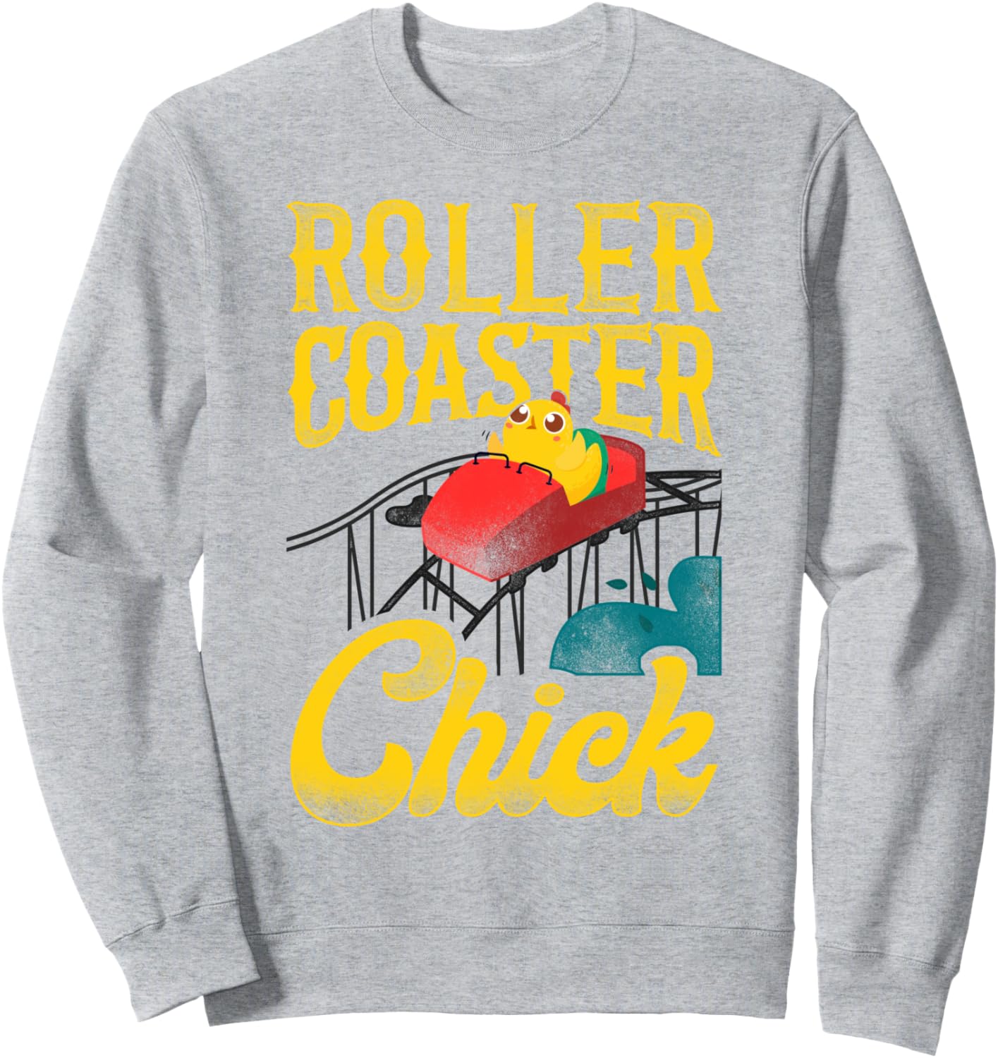 

Винтажная толстовка с изображением девушки на американских горках и цыпленка Roller Coaster Amusement Theme Park Hd0, серый