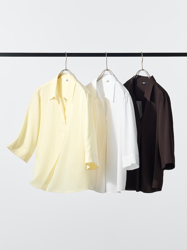 Вискозная блузка с воротником «скіппер», рукав 3/4 Uniqlo, 56 olive — фото 2