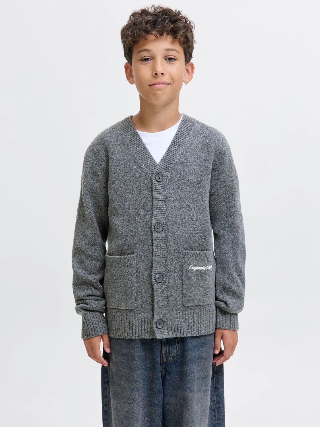 Стриккардиган с V-вырезом JACK & JONES Junior, dark grey melange — фото 2