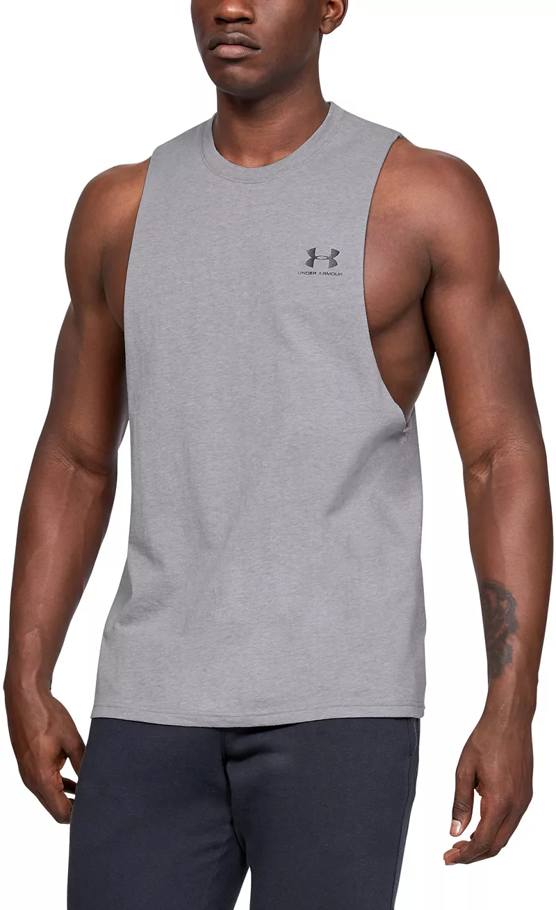 

Мужская майка с вырезом на левой груди Under Armour, цвет Steel Light Heather/Steel