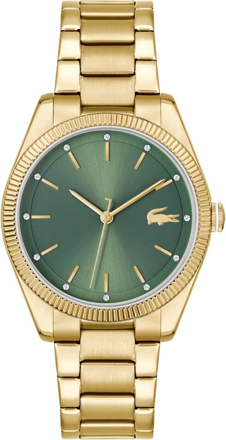 

Lacoste Capucine женские часы 3H Quartz с кристаллами, браслет из нержавеющей стали, водонепроницаемость до 3ATM/30 метров, стильный дизайн для дня и вечера, подарок для нее, 36мм, Gold Plated, Позолоченный, Lacoste Capucine женские часы 3H Quartz с крист