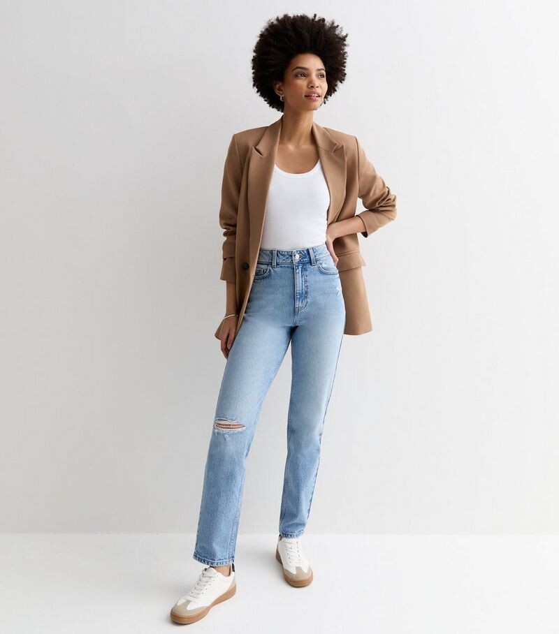 

Высокие бледно-голубые рваные джинсы Tori Mom с высокой талией New Look, бледно-голубой