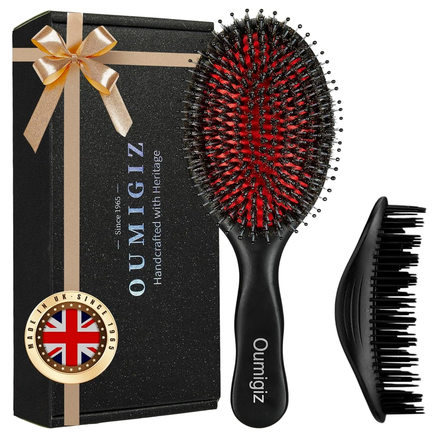 Расческа с натуральной щетиной кабана из бука от OUMIGIZ Oumigiz, Black/Red