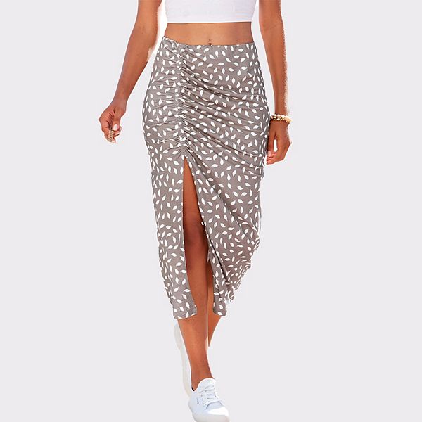 

Женская плиссированная миди-юбка с разрезом Lascana, Taupe Patterned