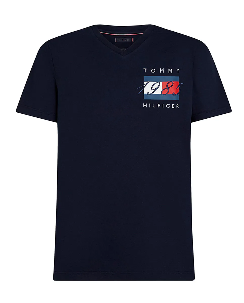 

Однотонная мужская футболка с V-образным вырезом Tommy Hilfiger, тёмно-синий