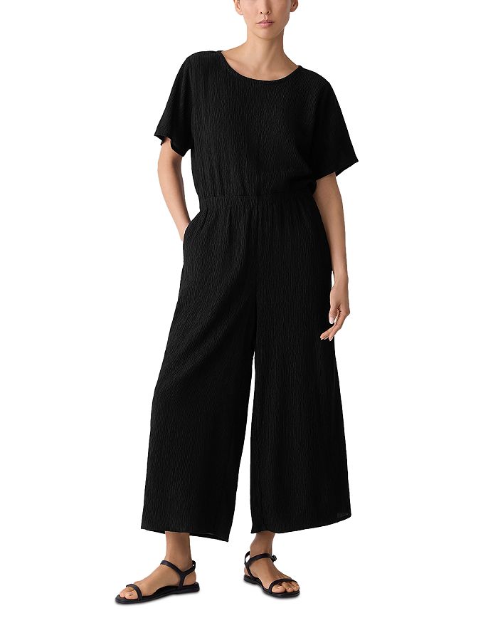 

Кринкловый комбинезон с широкими брючинами Eileen Fisher, черный