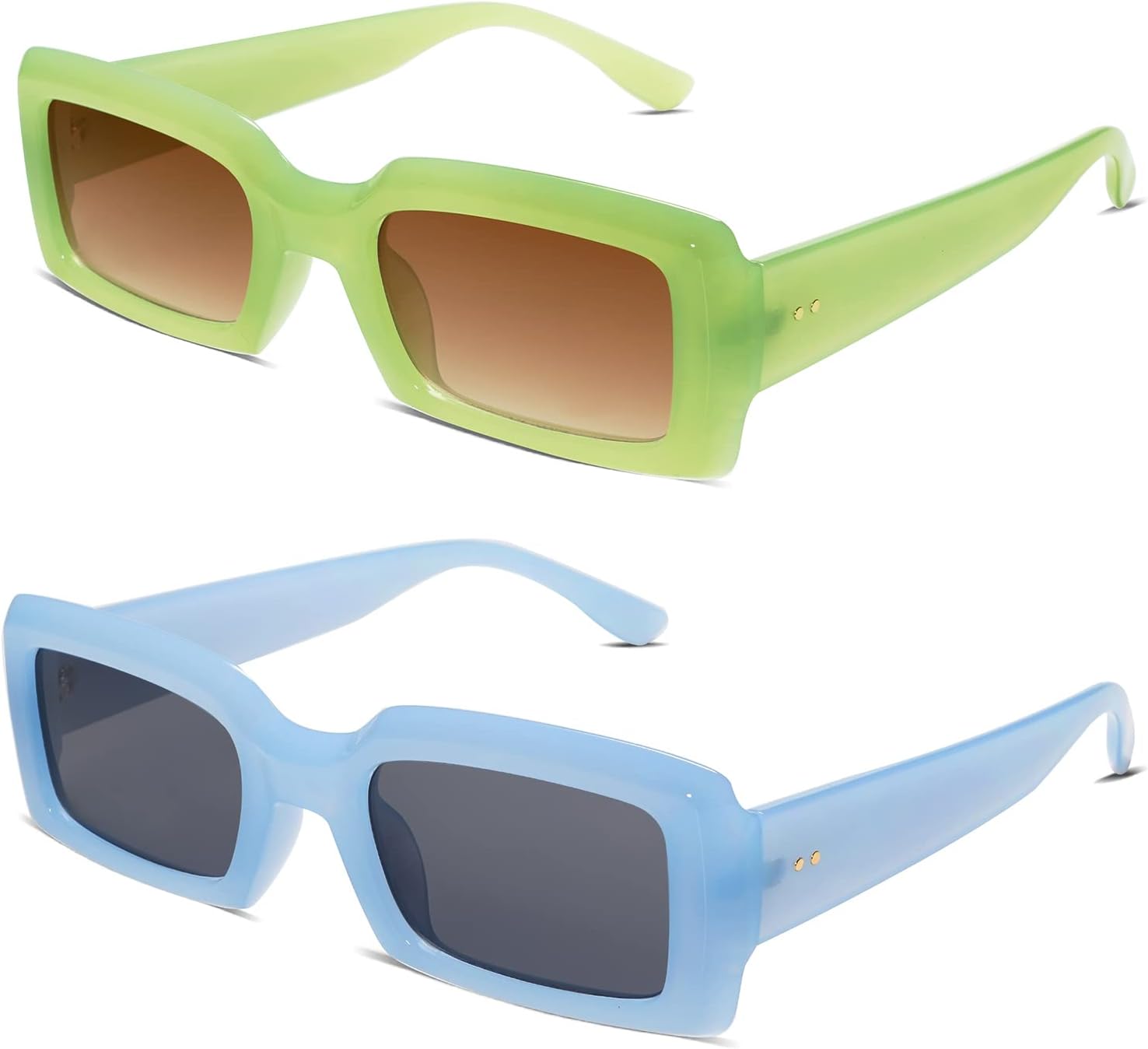 

Солнцезащитные очки Allarallvr Trendy Rectangle для женщин и мужчин, винтажные, квадратные, в стиле 90-х, с толстой оправой, телесного цвета, модель AR82002, Green+blue