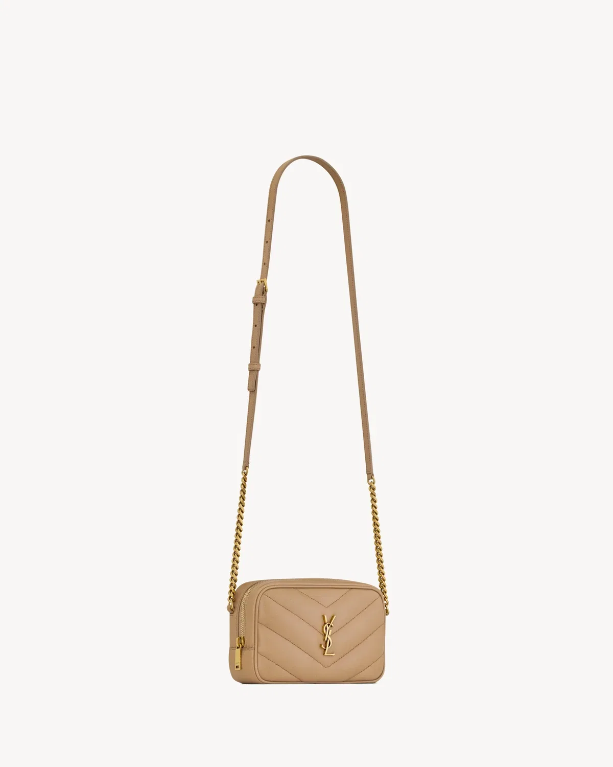 Сумка LOULOU мини камера из ягнячьей кожи SAINT LAURENT, бежевый — фото 4
