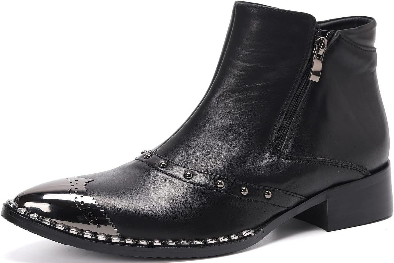 

Мужские ботинки Chelsea Santimon - настоящая кожа, западные ботинки до щиколотки с металлическим носком и двойной молнией - классические и повседневные ботинки для вечеринки, дискотеки, свадьбы, выпускного, для певца, черный