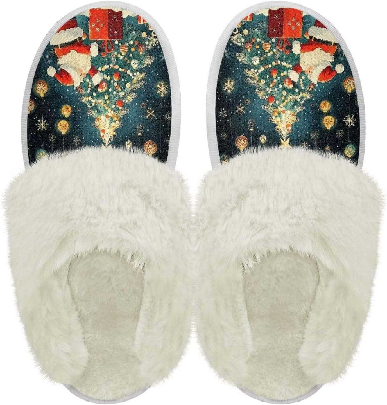 

Хлопковые тапочки PJHEQOXE с пушистыми краями, домашние тапочки для дома и улицы, хлопковые тапочки унисекс, Santa Claus Tree