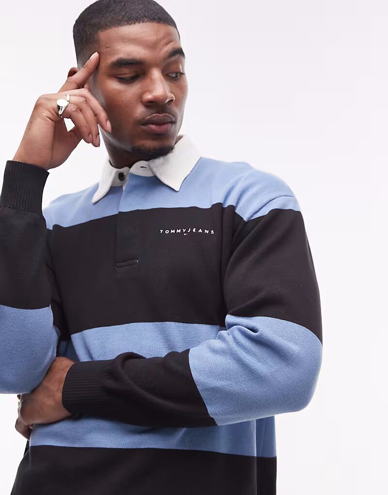 

Свободный полосатый свитер регби Tommy Jeans синего цвета