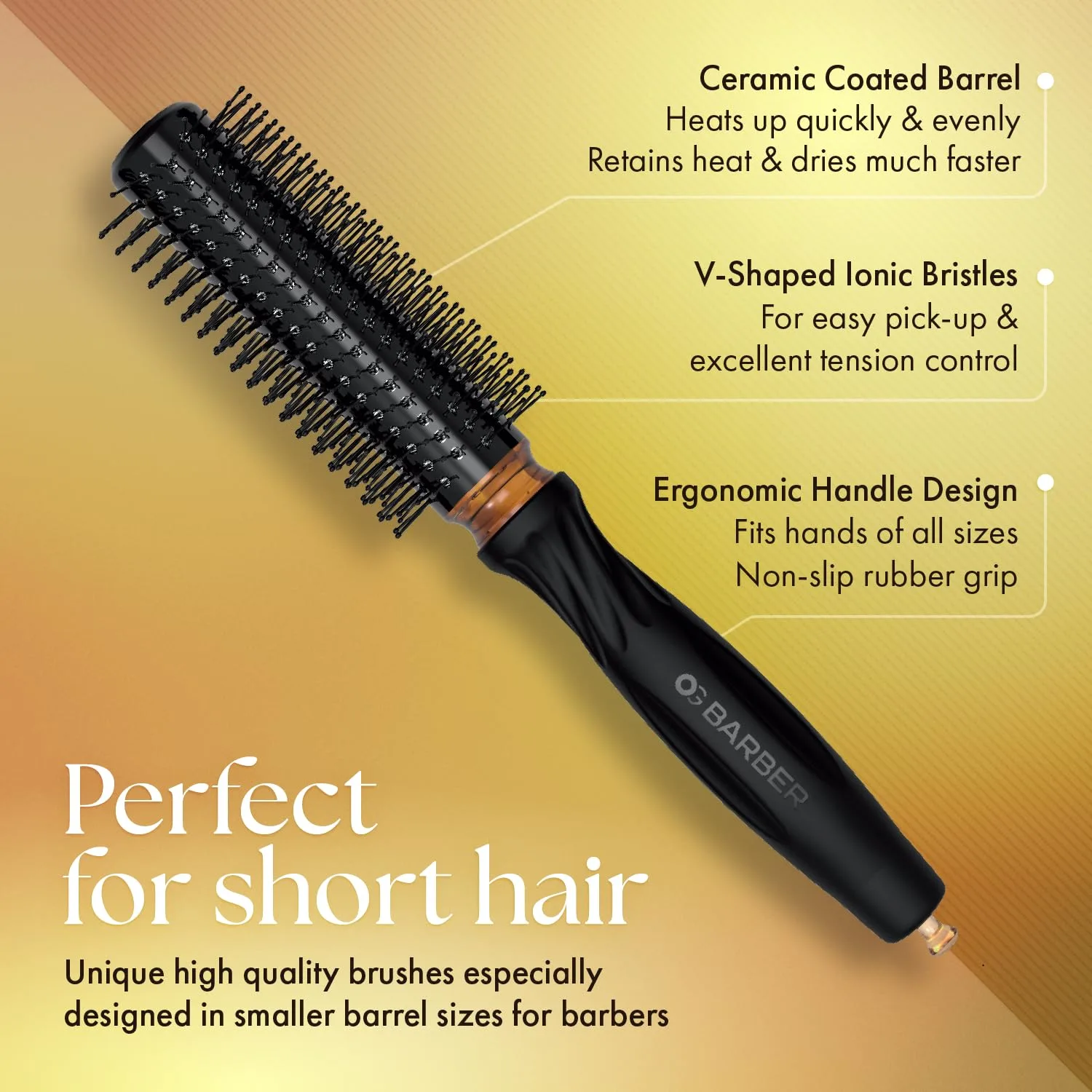 Щетки для волос Olivia Garden OG Barber с удобными шариковыми наконечниками, эргономичной нескользящей ручкой, ионной технологией, легкие, для легкой и быстрой укладки коротких волос, идеально для мужского груминга 2,5 см — фото 3