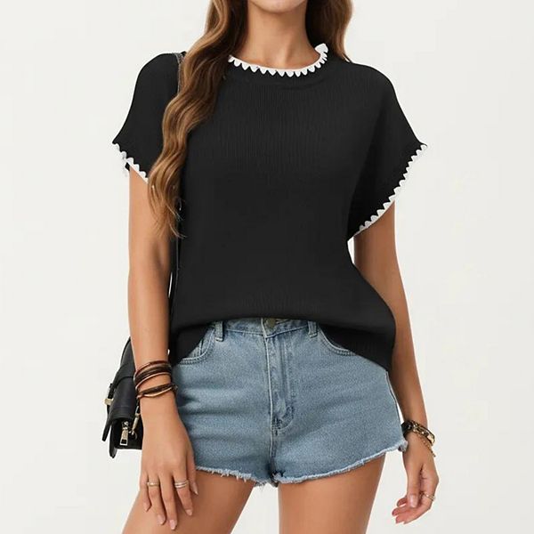 

Топ с коротким рукавом, контрастной отделкой и свободным кроем Anna-Kaci, Black