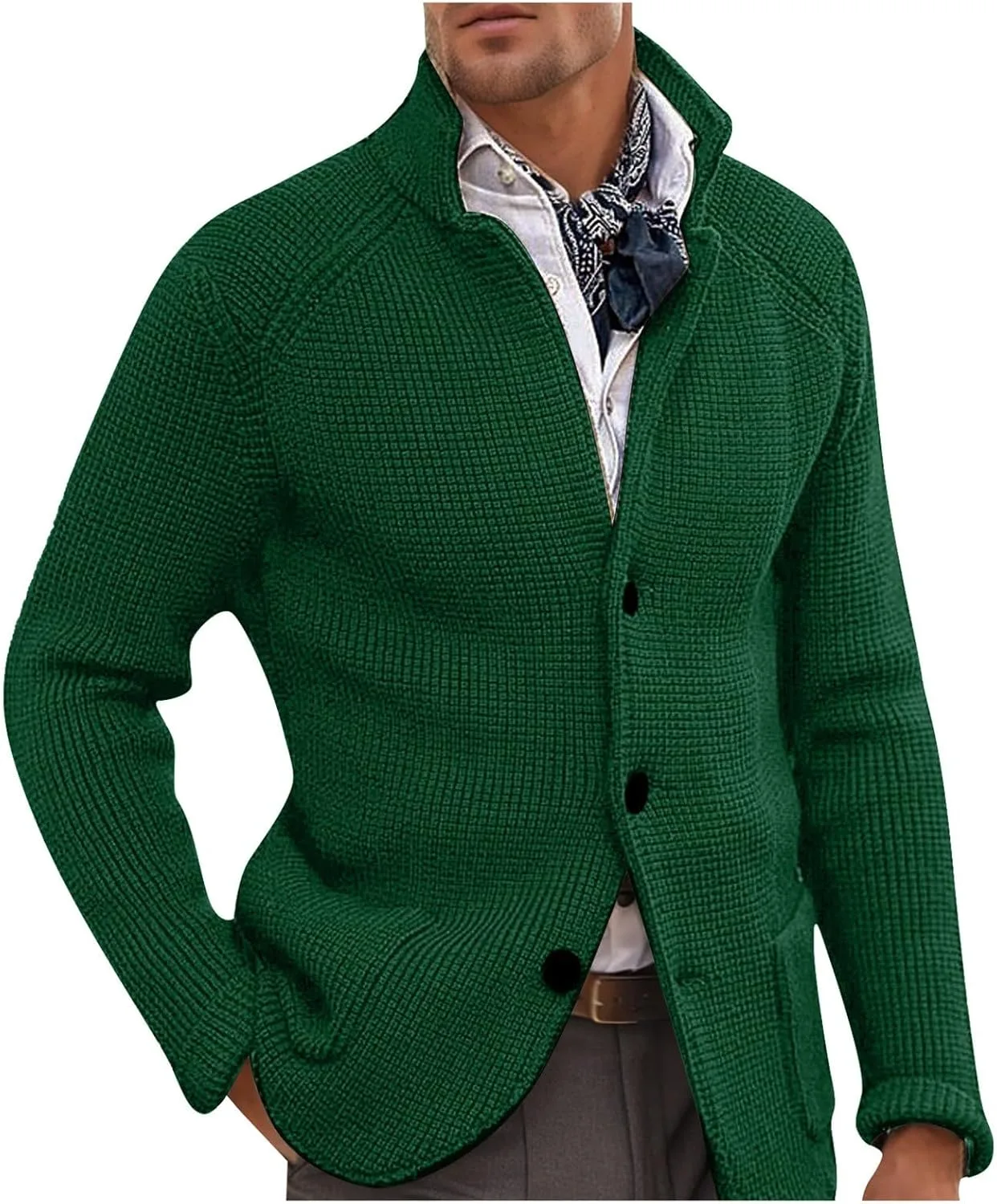 

Мужской кардиган с длинным рукавом и воротником стойкой