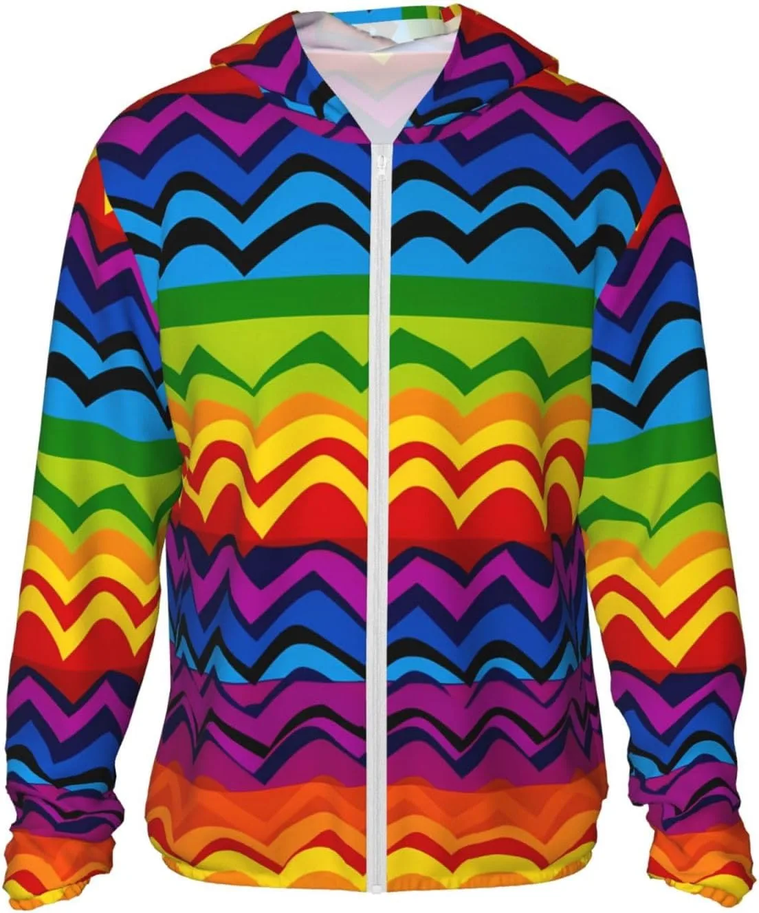 

UPF 50+ Gay Pride Rainbow Pattern Sun Protection Hoodie Jacket Quick Dry Rash Guard Long Sleeve Sun Shirt HCBPWVQA