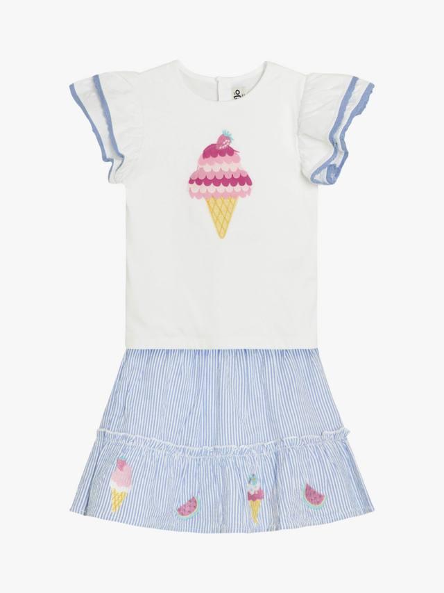 

Футболка с аппликацией мороженого и юбка с двойными оборками на рукавах JoJo Maman Bébé, Blue