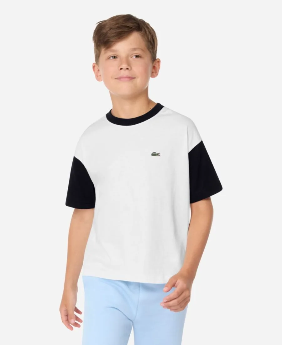 Детская футболка с круглым вырезом и цветными блоками, размер 10-16 Lacoste, белый