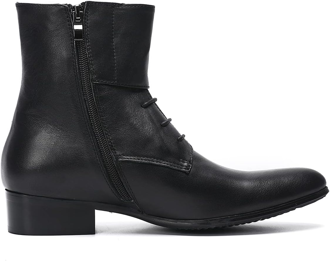 Мужские повседневные западные ботинки Santimon Mens Dress Chelsea - натуральная кожа, шнуровка, ботинки-ковбойки с молнией для вечеринки, работы и свадьбы, черный — фото 3