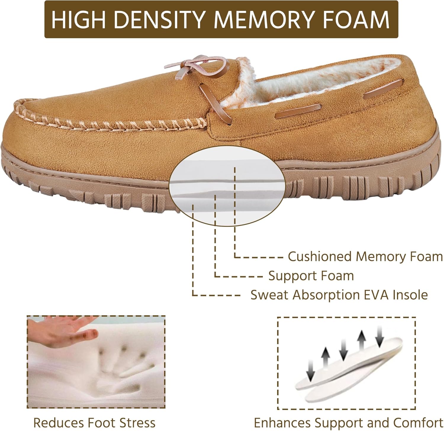 Мужские мокасины Harebell с теплой и уютной стелькой из memory foam, жесткой подошвой для дома и улицы, бежевый — фото 4