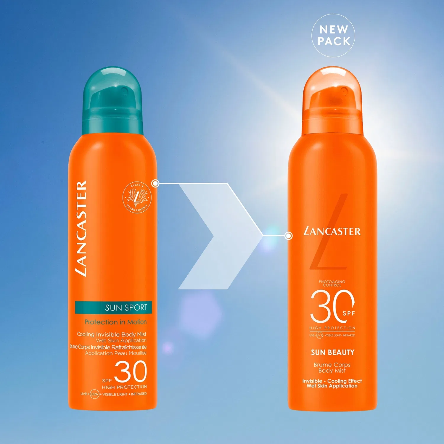 Охлаждающий невидимый спрей для тела Sun Sport, для увлажнения кожи, SPF 30, 200 мл Lancaster — фото 4