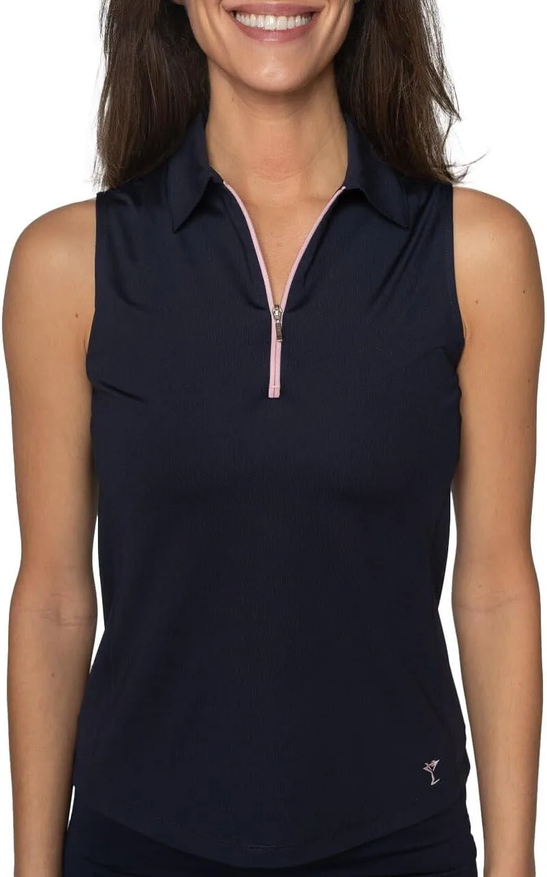 

GOLFTINI женская поло для гольфа — безрукавный топ с молнией, легкий, влагоотводящий, UPF 30+, 4-сторонняя растяжка