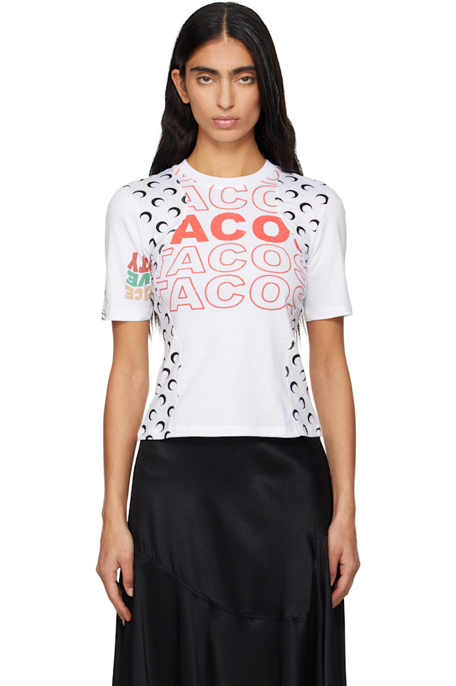 

Marine Serre Белая футболка с графическим принтом, облегающая фигуру малыша